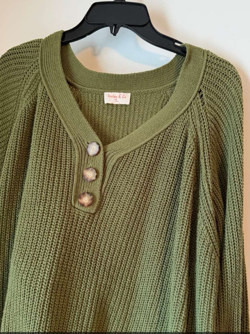 Hadley & Co Olive V-Neck Henley Sweater